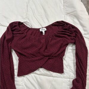 Altar'd State Red Puff Sleeve Ruched Wrap Blouse